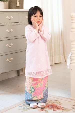 Baju Kurung Lace Devora Kids - Unicorn Pink