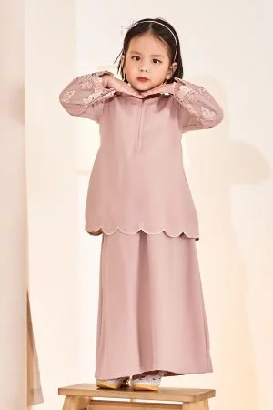 Baju Kurung Sulam Lace Ember Kids - Dusty Pink