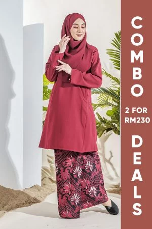 Baju Kurung Pahang Dainani Laluna X MCC - Maroon Black