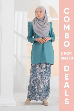 Baju Kurung Kedah Puffy Lucy Laluna X MCC - Turquoise Green