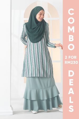 Baju Kurung Moden Puffy Luna Laluna X MCC – Bud Green