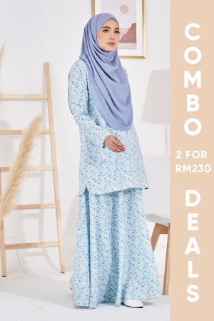 Baju Kurung Leslin Laluna X MCC - Soft Blue