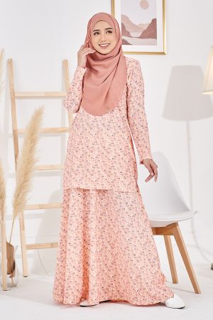 Baju Kurung Leslin Laluna X MCC - Sweet Peach