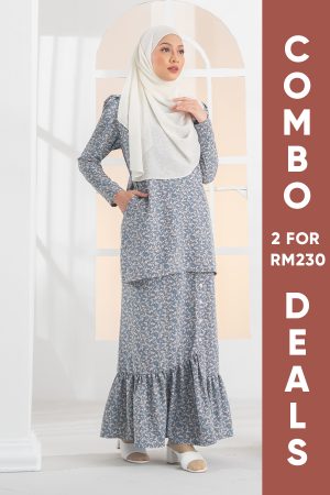 Baju Kurung Linzey Laluna X MCC - Steel Blue