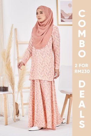 Baju Kurung Leslin Laluna X MCC - Sweet Peach