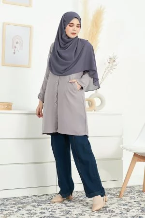 Blouse Button Taela Vaksin - Dark Grey