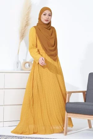 Dress Pleated Tahira - Gold Mustard