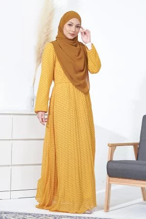 Dress Pleated Tahira - Gold Mustard