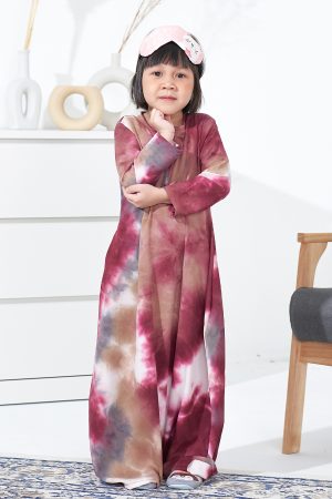 Kaftan Homey Tie Dye Talisha Kids - Maroon Greyish