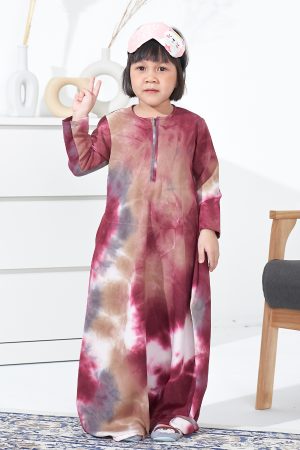 Kaftan Homey Tie Dye Talisha Kids - Maroon Greyish