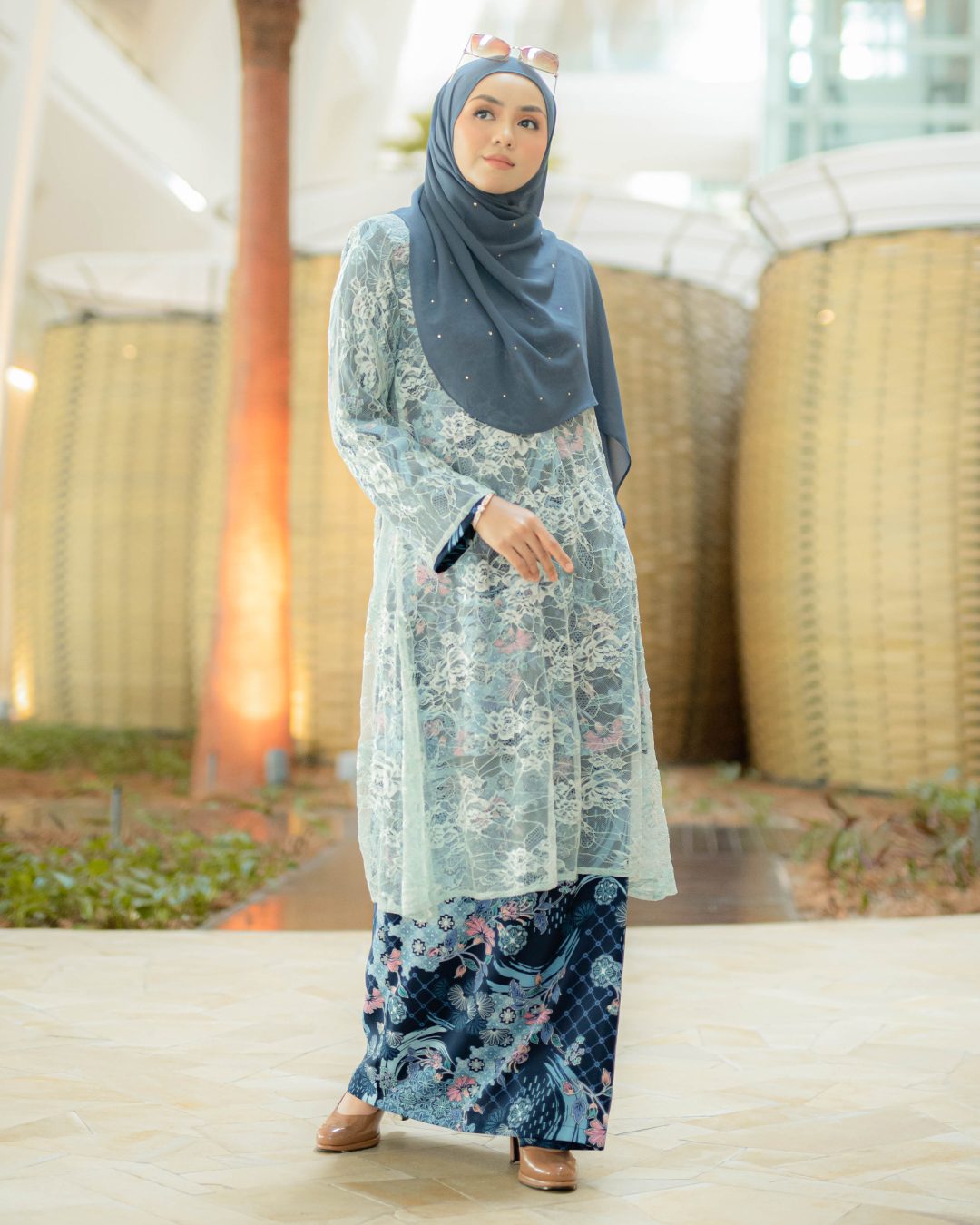 Baju Kurung Pahang Lace Raihanah – Sky Blue – MuslimahClothing.Com