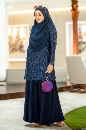 Baju Kurung Lace Rufaidah - Navy Blue