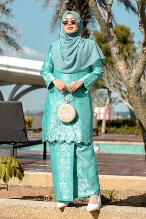 Baju Kurung Moden Lace Songket Ramadhani - Dark Cyan