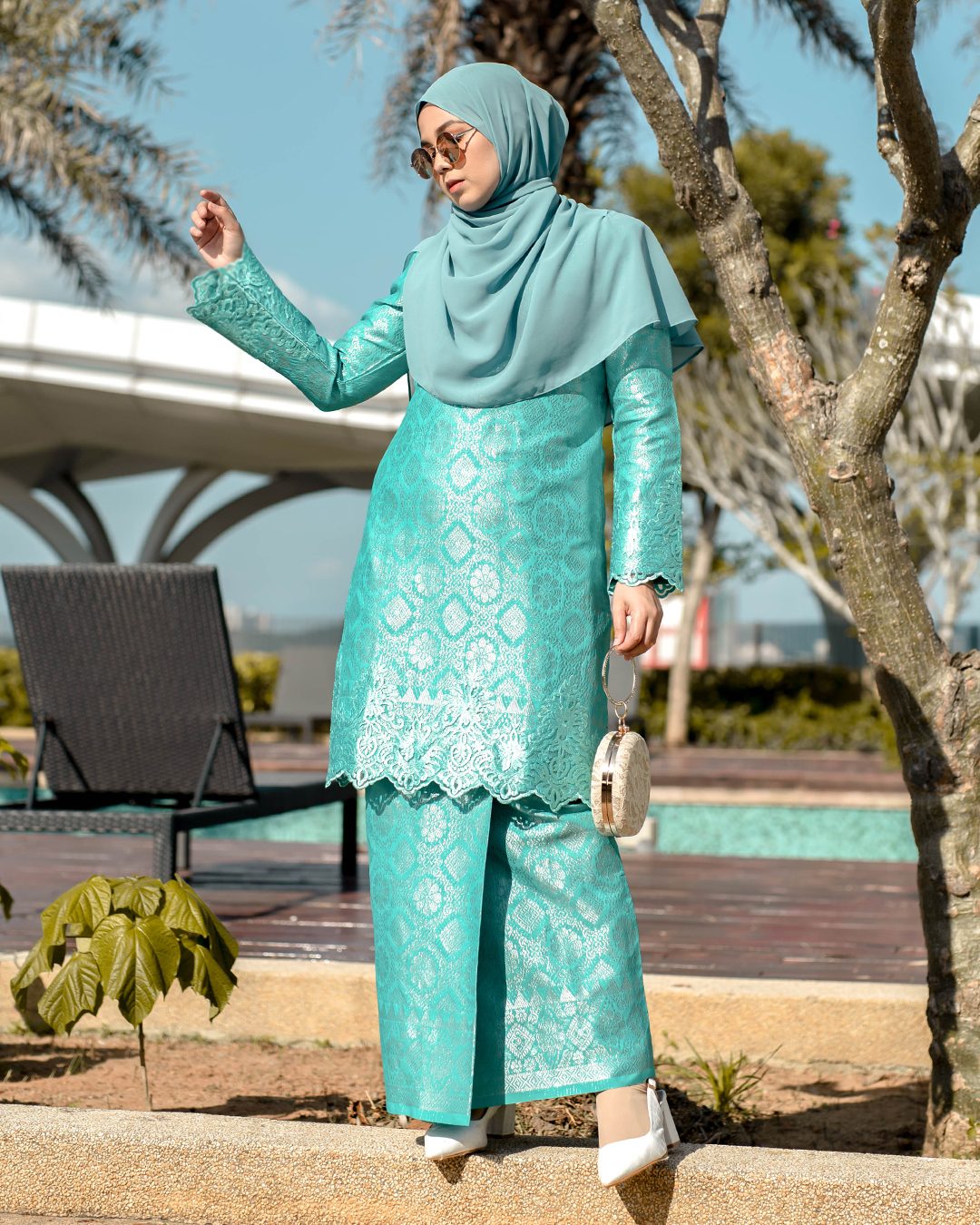 Baju Kurung Moden Lace Songket Ramadhani – Dark Cyan – MuslimahClothing.Com