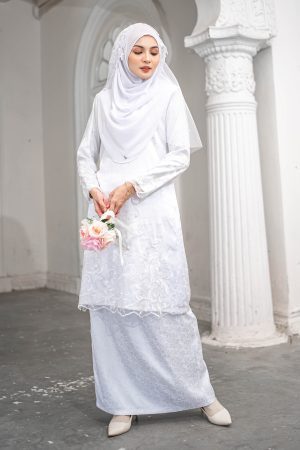 Baju Kurung Moden Lace Nelly - Snow White