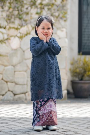 Baju Kurung Batik Alice Lace Kids - Navy Blue