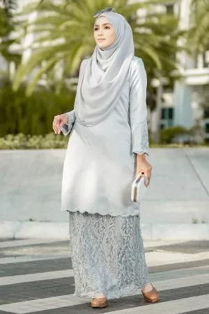 Baju Kurung Lace Embroidery Ruzana - Cloudy Grey