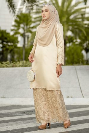 Baju Kurung Lace Embroidery Ruzana - Honey Gold