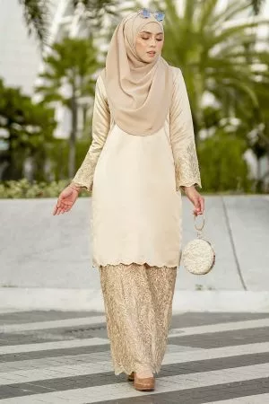 Baju Kurung Lace Embroidery Ruzana - Honey Gold