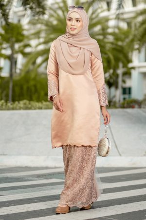 Baju Kurung Lace Embroidery Ruzana - Pecan Nude