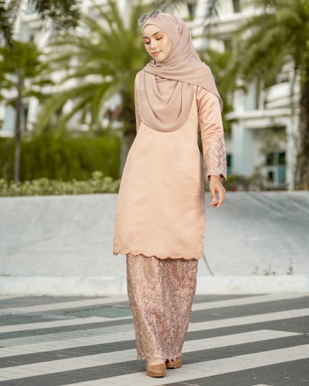 Baju Kurung Lace Embroidery Ruzana Pecan Nude Muslimahclothing Com