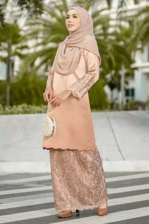 Baju Kurung Lace Embroidery Ruzana - Pecan Nude