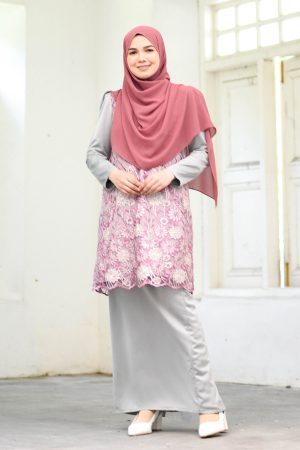 Baju Kurung Moden Lace Puffy Nadisa - Cloud Gray