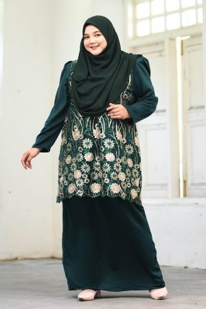 Baju Kurung Moden Lace Puffy Nadisa - Emerald Green