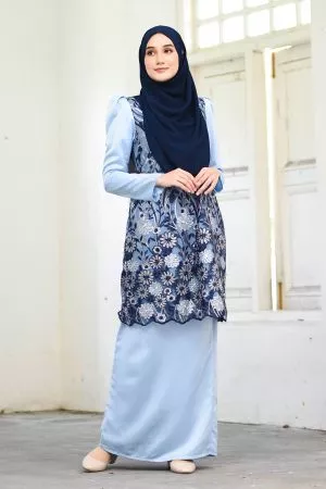 Baju Kurung Moden Lace Puffy Nadisa - Sky Blue