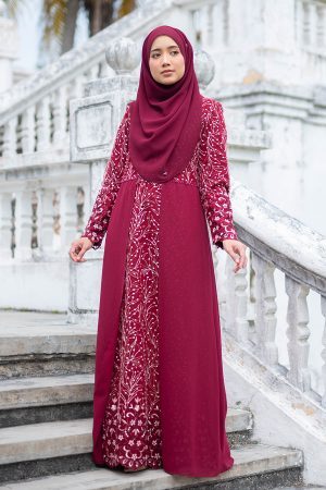 Abaya Lace Rakila - Red Maroon