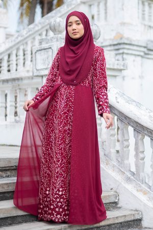 Abaya Lace Rakila - Red Maroon