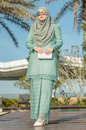 Baju Kurung Moden Puffy Lace Raiqa - Light Seagreen