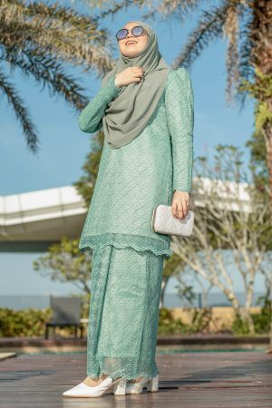 Baju Kurung Moden Puffy Lace Raiqa - Light Seagreen