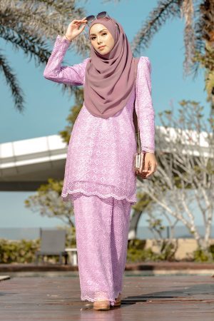 Baju Kurung Moden Puffy Lace Raiqa - Light Lavender