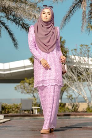 Baju Kurung Moden Puffy Lace Raiqa - Light Lavender