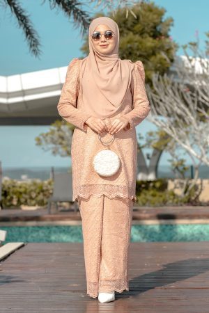 Baju Kurung Moden Puffy Lace Raiqa - Almond Brown