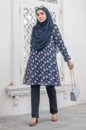 Blouse Pleated Rusena - Navy Blue