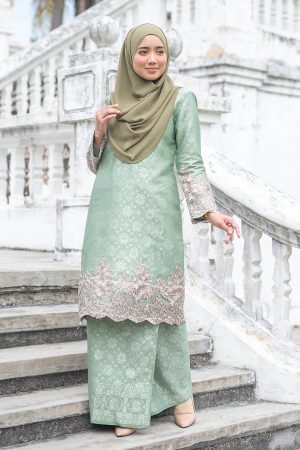 Baju Kurung Moden Lace Songket Ramadhani - Pistachio Green
