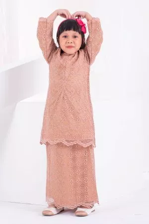 Baju Kurung Moden Lace Raiqa Kids - Almond Brown