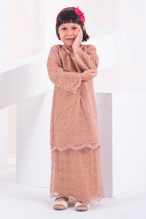 Baju Kurung Moden Lace Raiqa Kids - Almond Brown