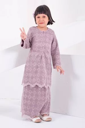 Baju Kurung Moden Lace Raiqa Kids - Heather Purple