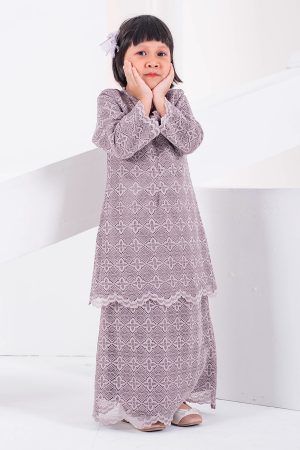 Baju Kurung Moden Lace Raiqa Kids - Smokey Purple