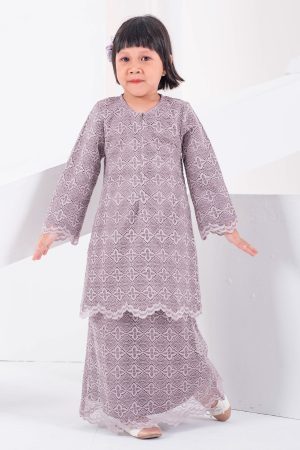 Baju Kurung Moden Lace Raiqa Kids - Smokey Purple