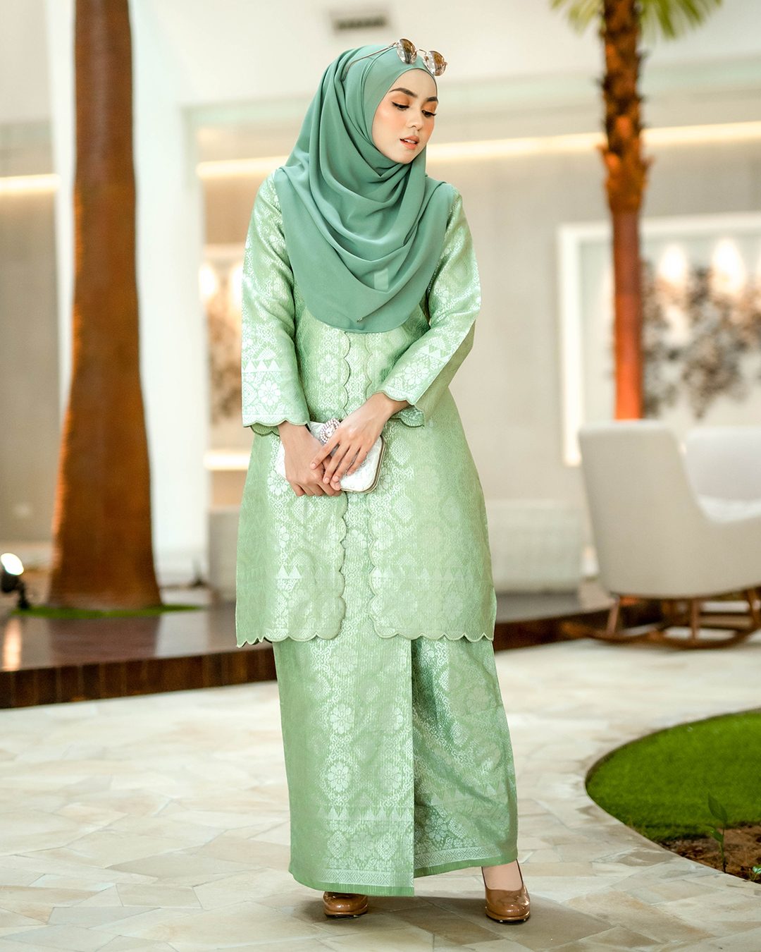 Baju Kebarung Songket Embroidery Raihani – Fern Green ...