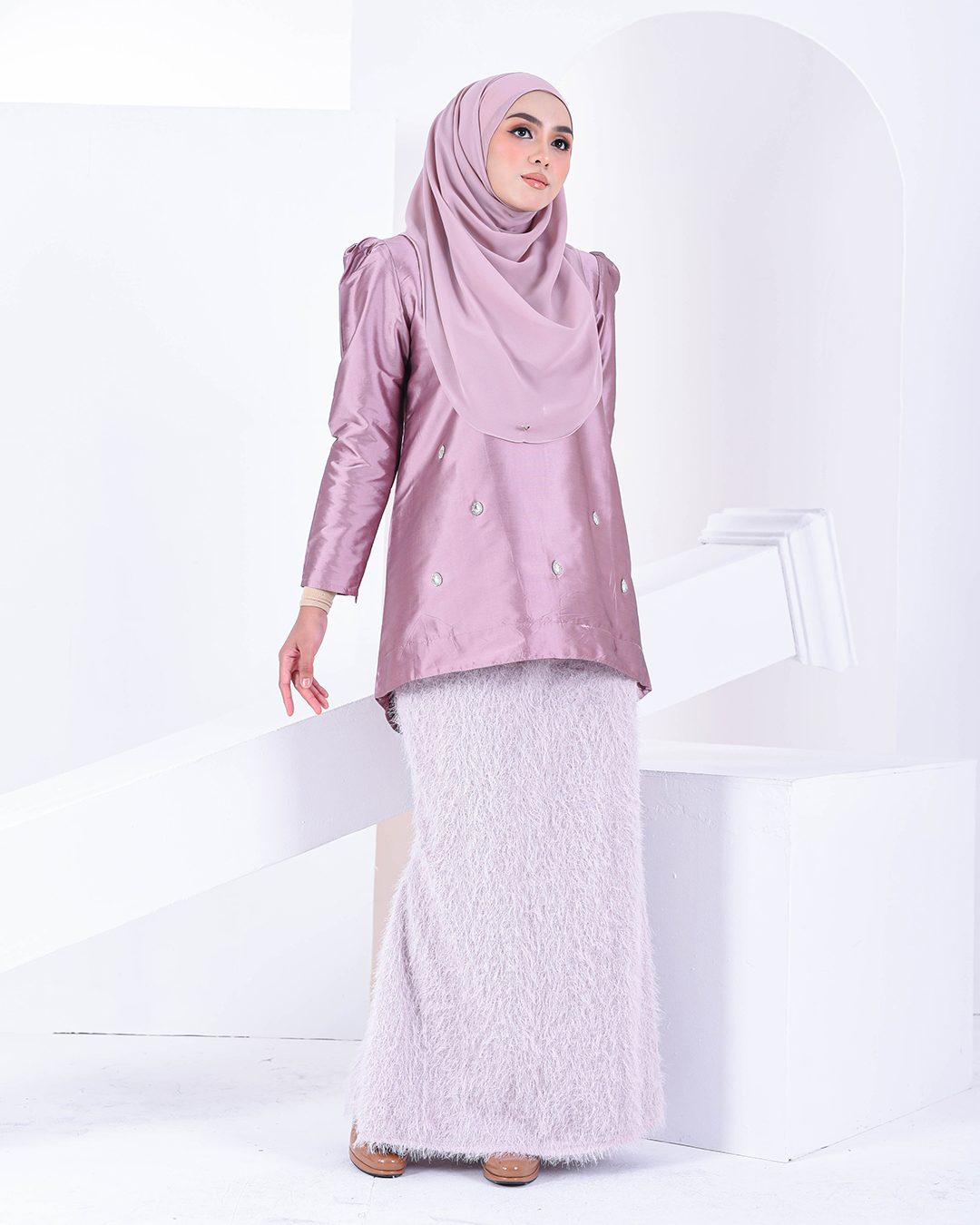 Baju Kurung Puffy Ameldy – Mauve Pearl – MuslimahClothing.Com