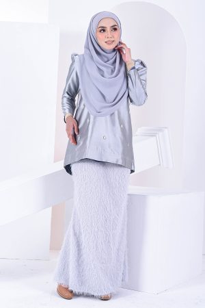 Baju Kurung Puffy Ameldy - Silver Pearl