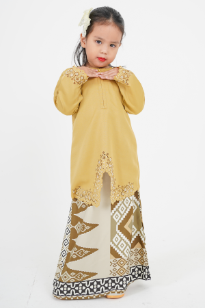 Baju Kebarung Lasercut Arjuna Kids - Khaki Mustard