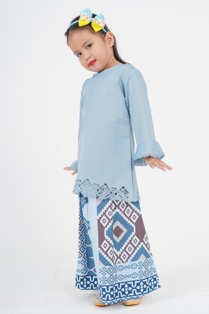 Baju Kurung Batik Lasercut Ateera Kids - Sky Blue