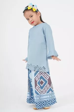 Baju Kurung Batik Lasercut Ateera Kids - Sky Blue