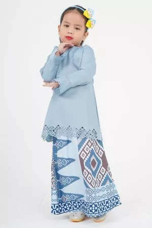 Baju Kurung Batik Lasercut Ateera Kids - Sky Blue